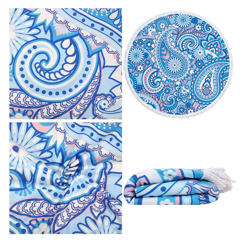 Violet Mist Microfiber Beach Towels Oversized Round Hawaiian Beach Blanket Sand Free Quick Dry Hippie Boho Circle Bath Towel Absorbent Tropical Meditation Rug Yoga Mat Throw Fringe Tapestry 60" TF - Image 3